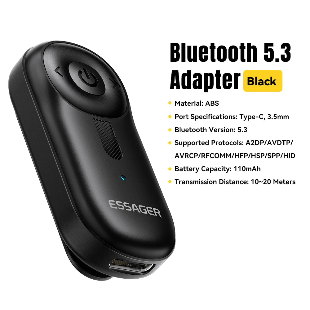 Essager Bluetooth 5.3 Audio Receiver with 3.5mm AUX Jack for Car Speakers Headsets Tablets and Laptops