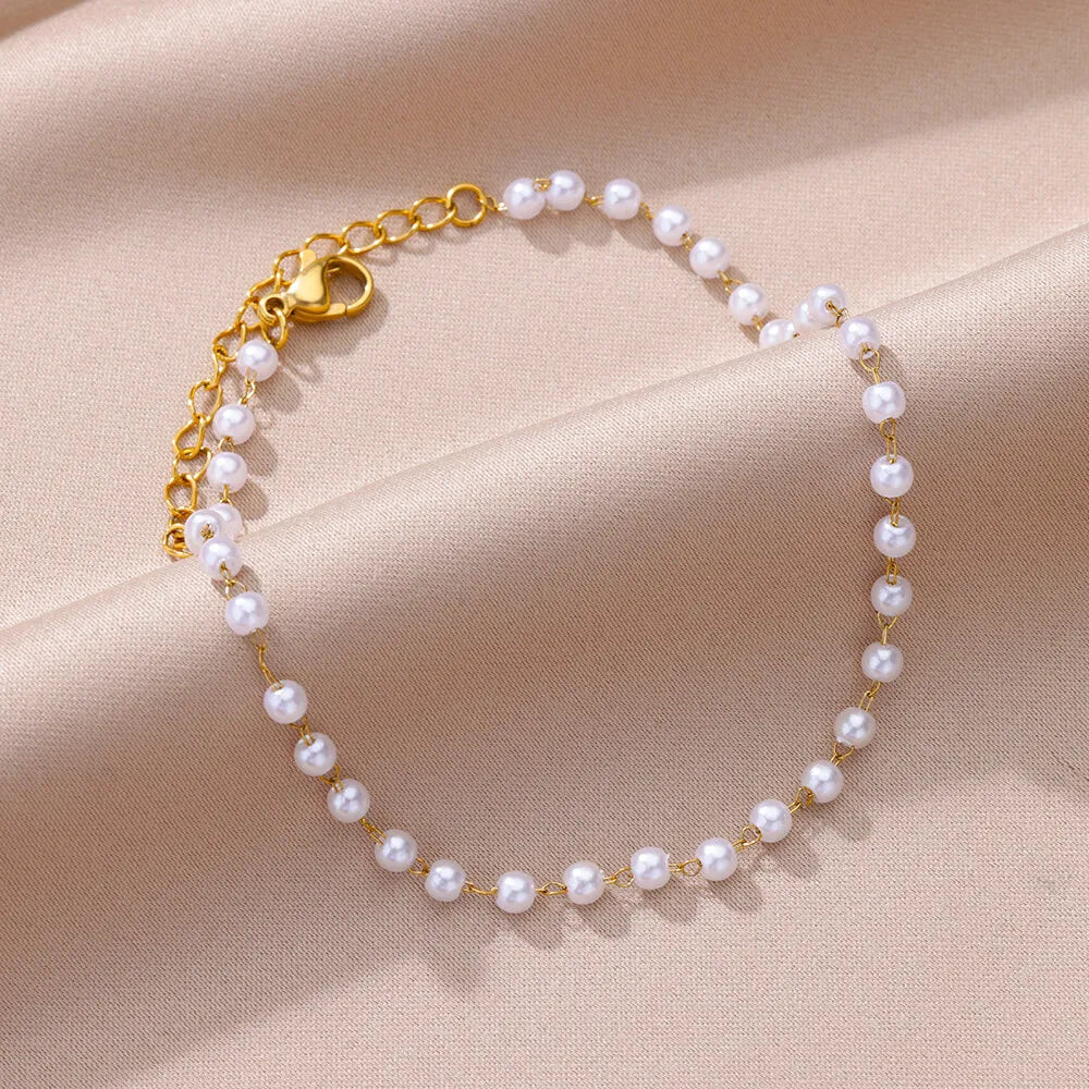 Gold Imitation Pearl Anklets for Women with Stainless Steel Chain - Perfect Summer Beach Accessories and Gifts