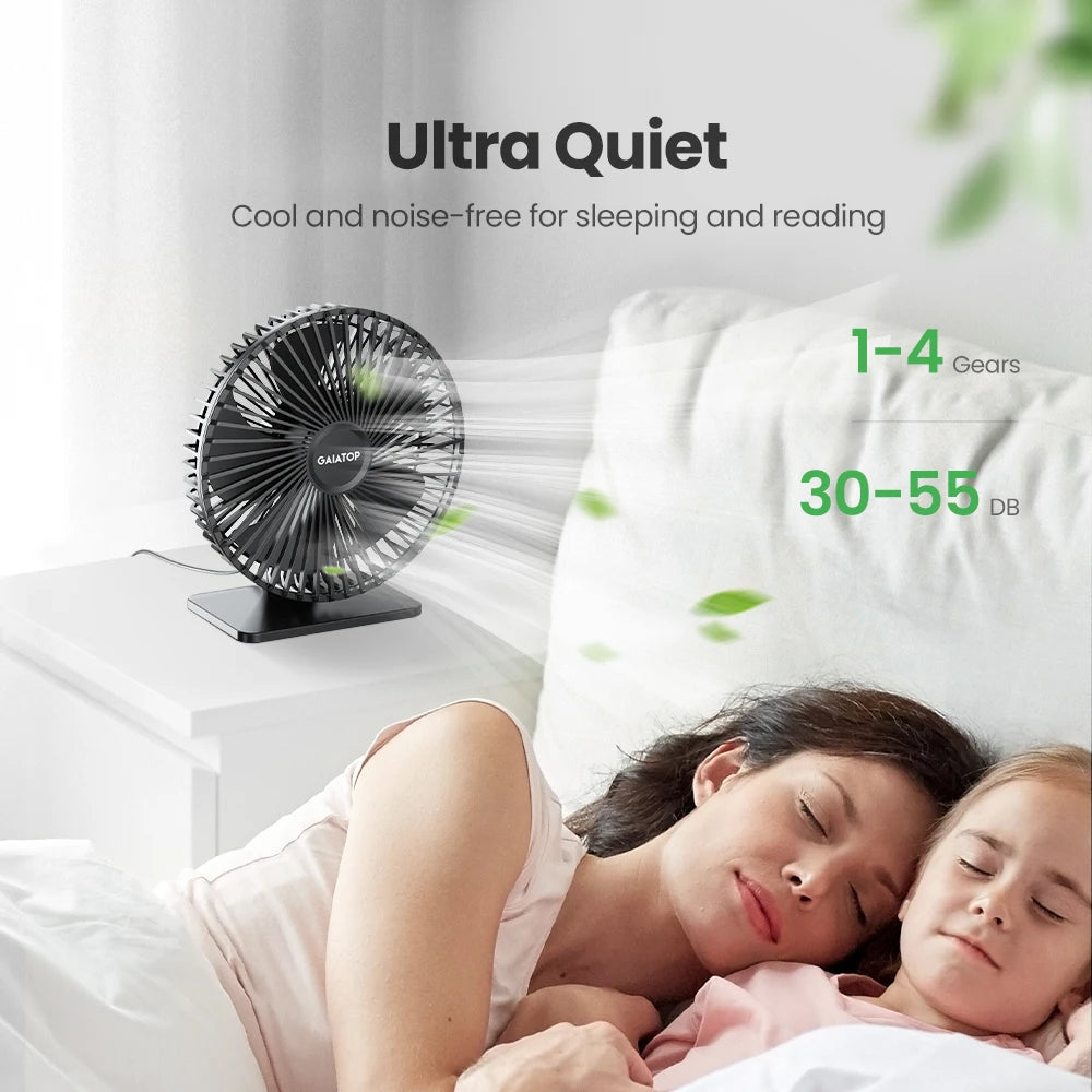 GAIATOP Desk Fan Portable USB Fan 90° Adjustable Mute 4 Speed