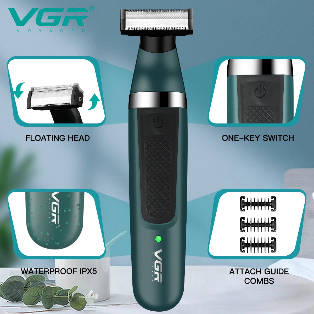 VGR Razor Professional Shaving Machine Electric Shaver Waterproof Beard Trimmer Razor 2 In 1 Hair Trimmer Shaver for Men V-393