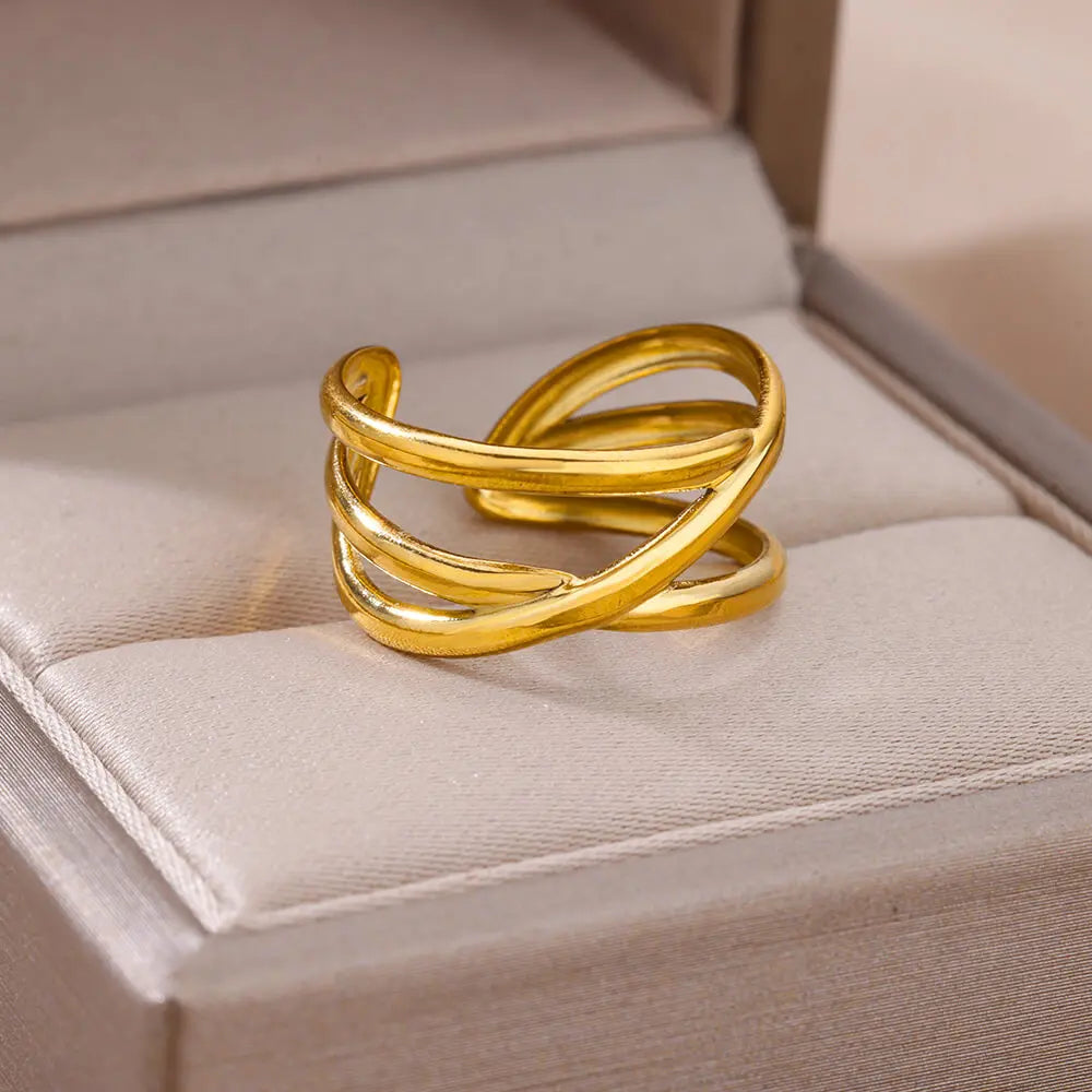 Gold Color 316L Stainless Steel Women's Rings - Fade-Resistant Luxury Wedding Jewelry with Free Shipping
