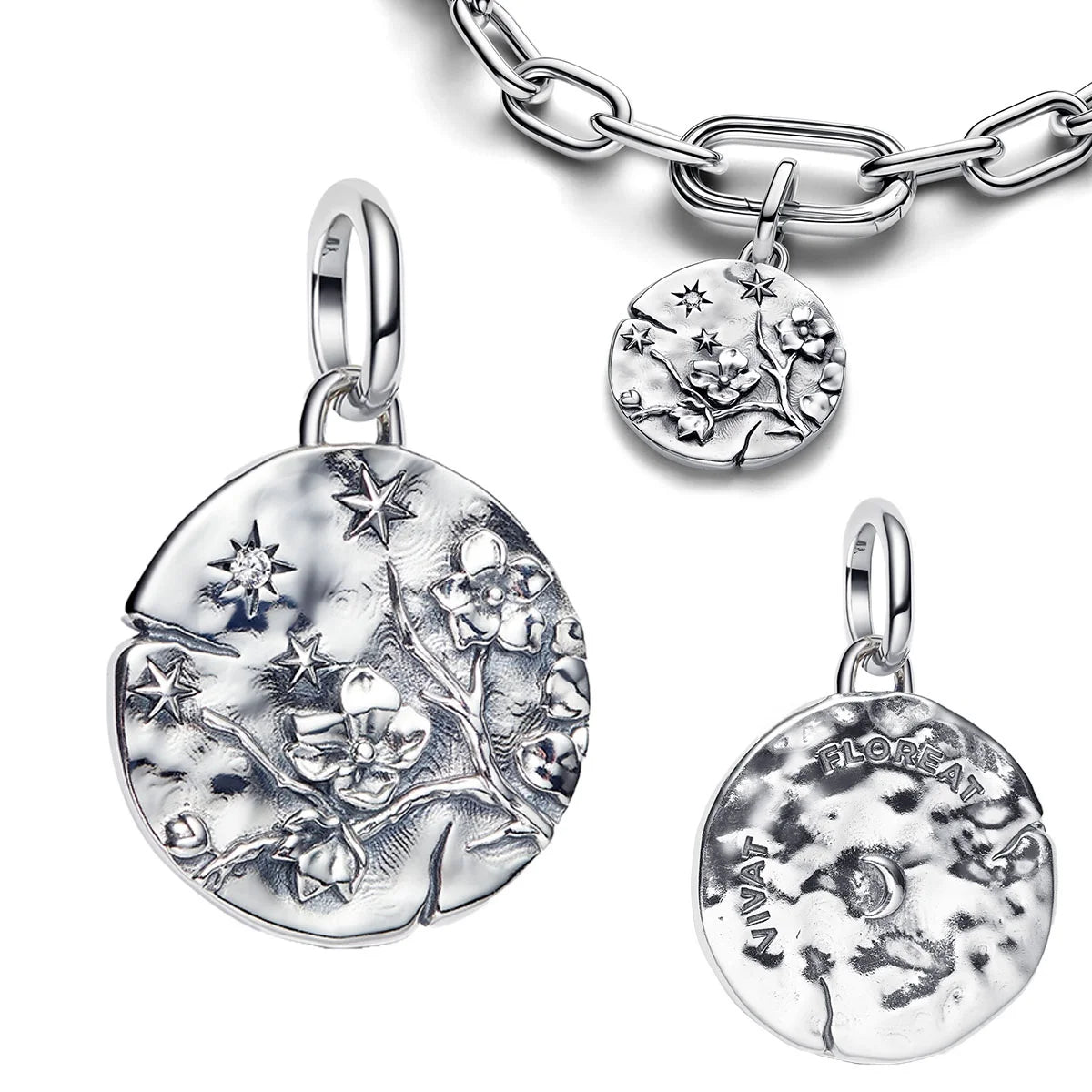 925 Sterling Silver Golden Round Charms with Horse Lion Castle Beads for DIY Womens Jewelry Gift