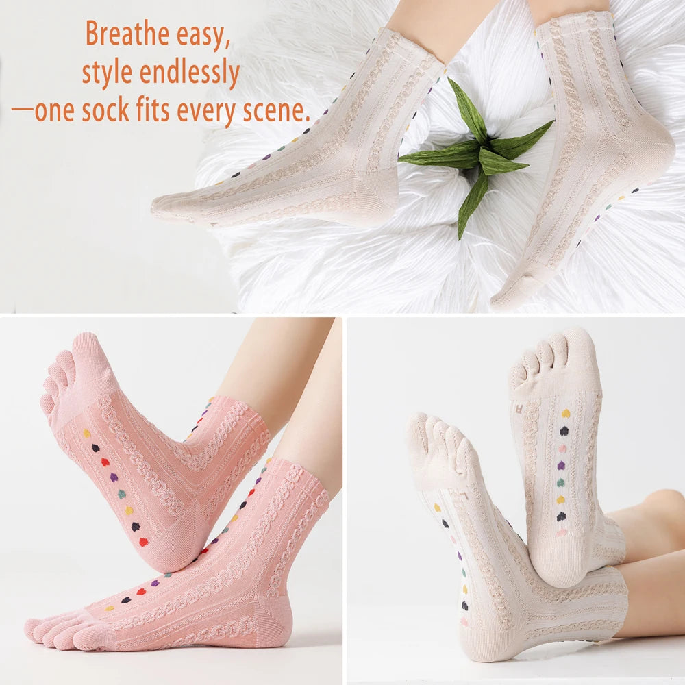 3 Pairs Womens Split Toe Mesh Ankle Socks With Heart