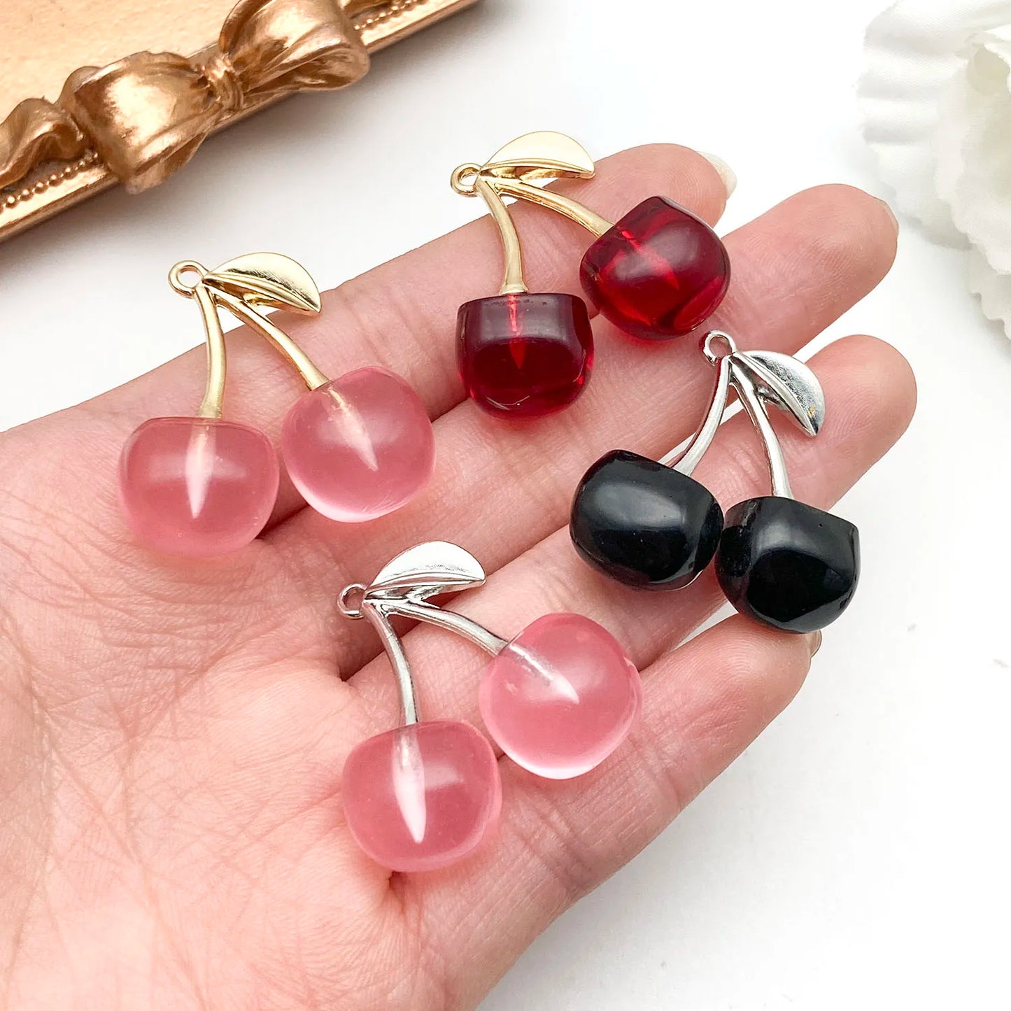3D Resin Cherry Charm Set for Jewelry Making - Cute and Romantic Craft Accessories