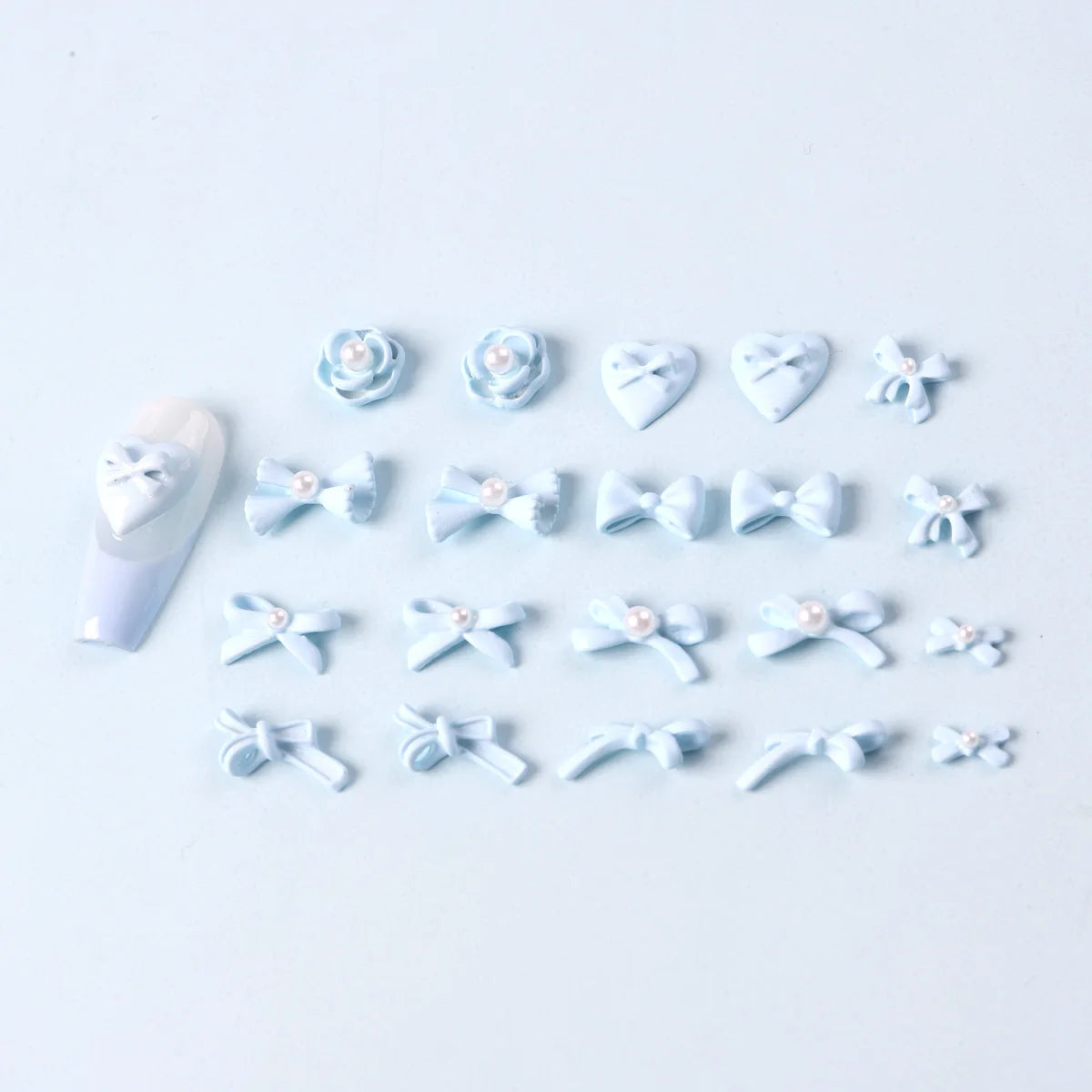 Kawaii 3D Bow Knot Nail Decoration Set - 20Pcs Blue Pink Resin Charms