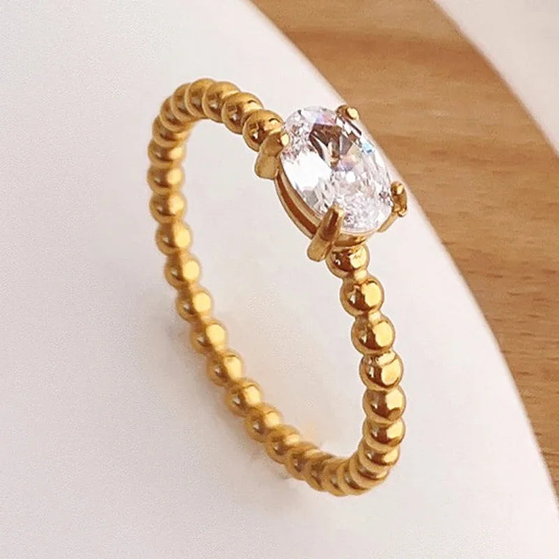 Elegant Minimalist Oval Zircon Rings for Women in 18k Gold-Plated Stainless Steel
