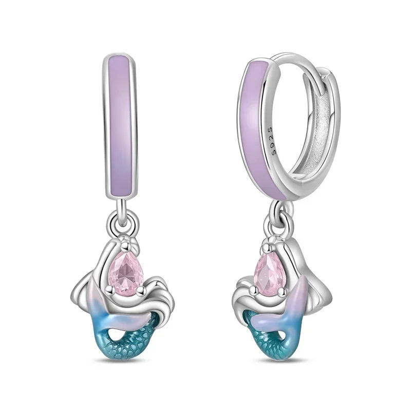 Sparkling 925 Sterling Silver Colorful Heart Zircon Round Huggie Bow Stud Earrings for Women Elegant Sweet Jewelry Gifts