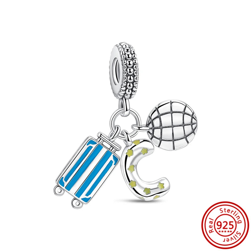 925 Sterling Silver Travel-Themed Charm Beads for Bracelets ZC055