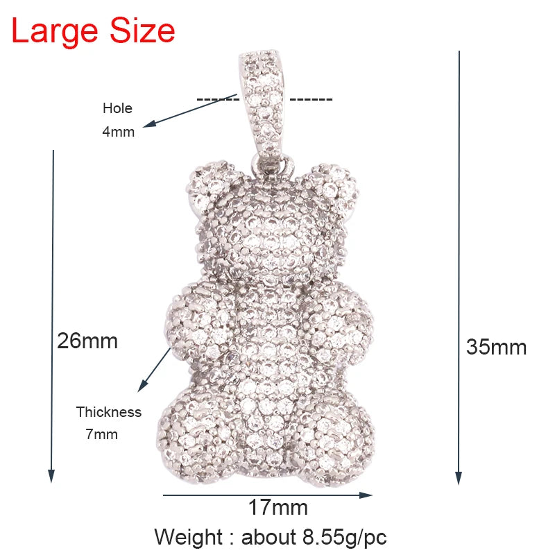 Cute Gold Bear Charm Pendant with Pearl Cubic Zirconia for Jewelry Making Supplies