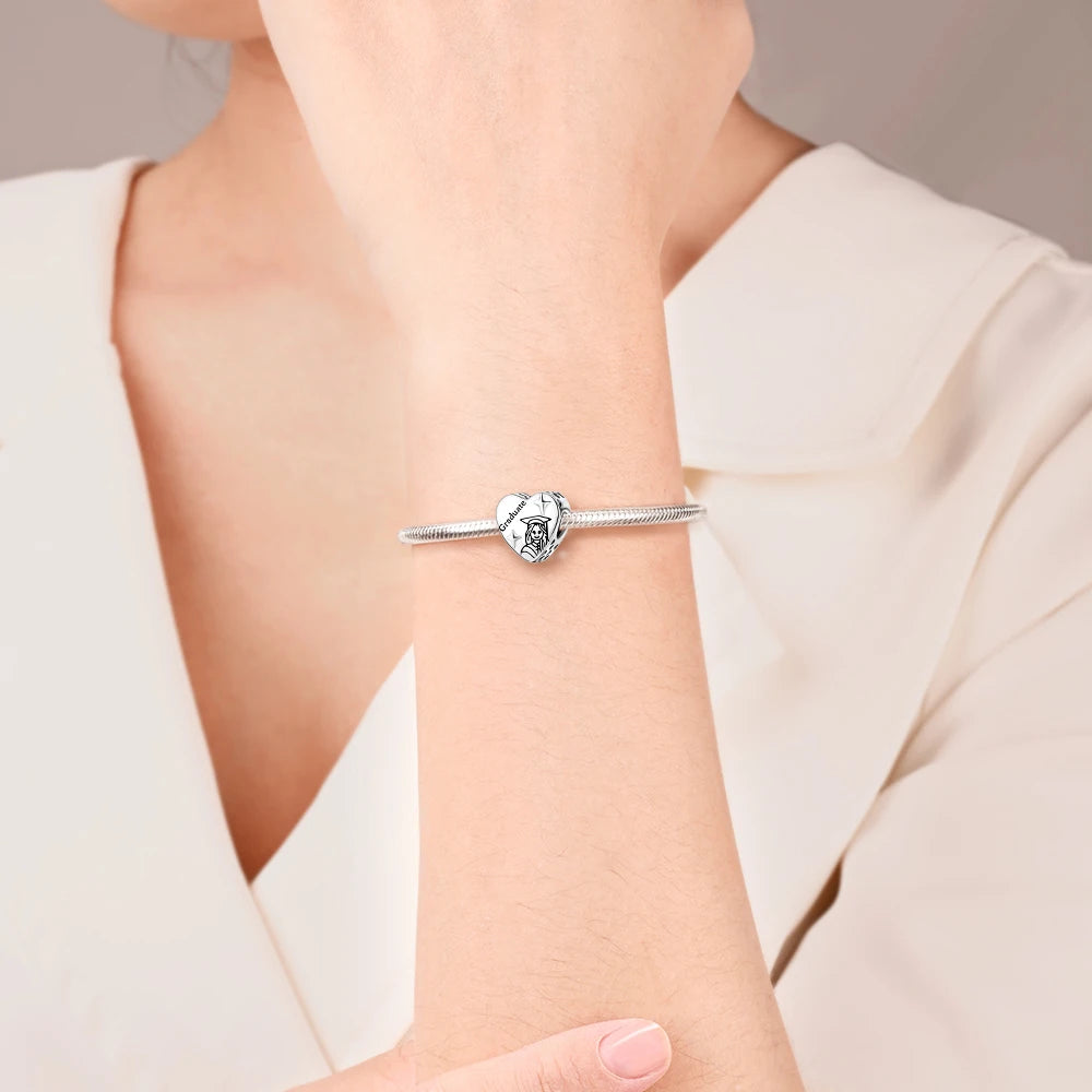 925 Sterling Silver Graduation Mortarboard Charm with Zircon Beads for DIY Bracelet Fine Jewelry Gift