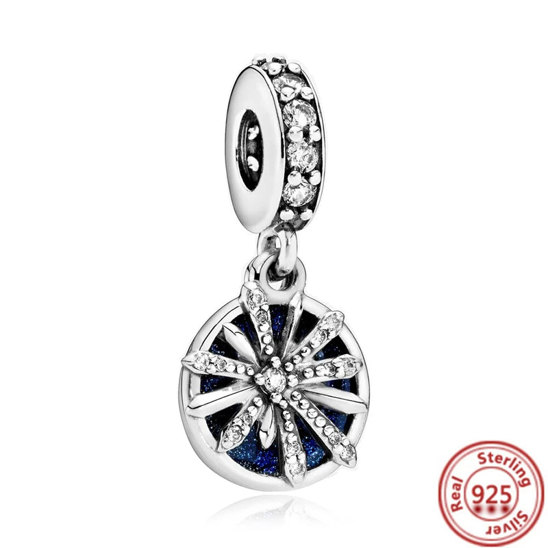 Sterling Silver Blue Zircon Feather Crown Moon Pendant Charm Bracelet Beads Y649 3mm-4mm