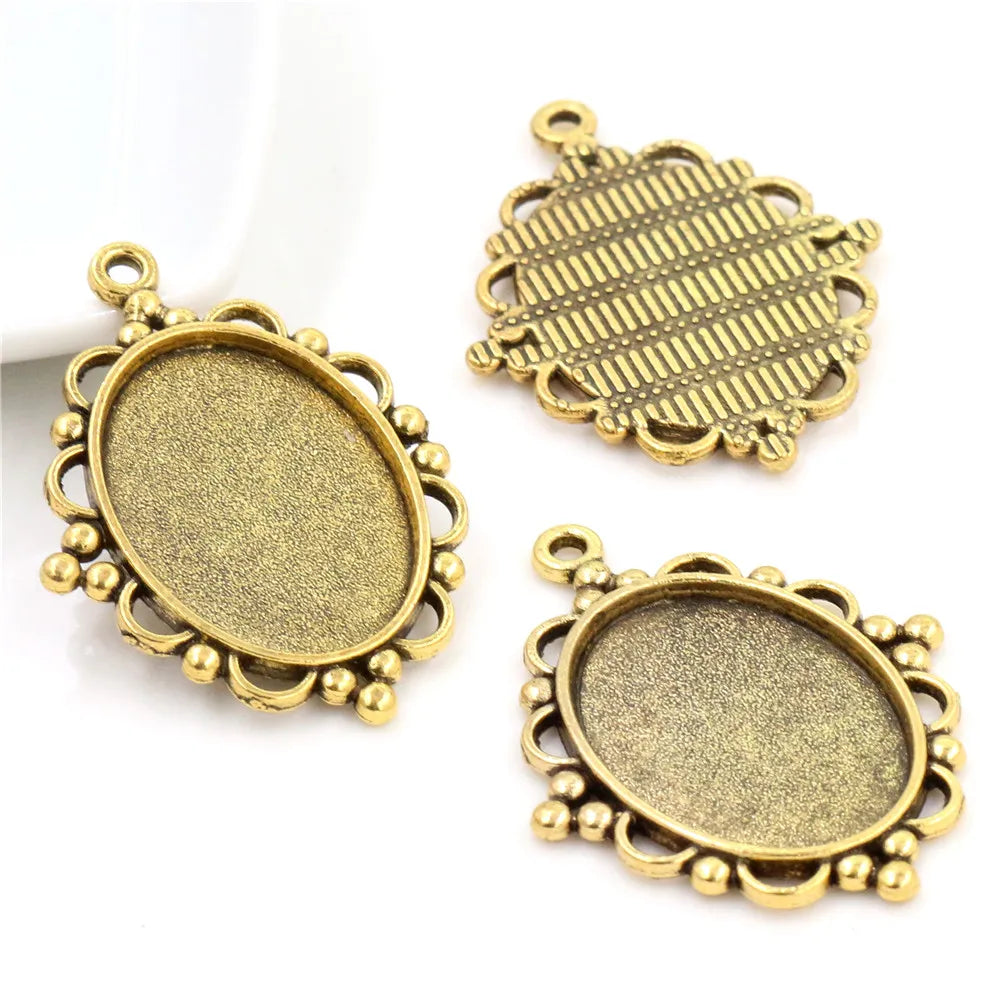 Antique Finish Cameo Cabochon Bracelet Setting Trays in Gold Silver Bronze and Rhodium 10 Pack