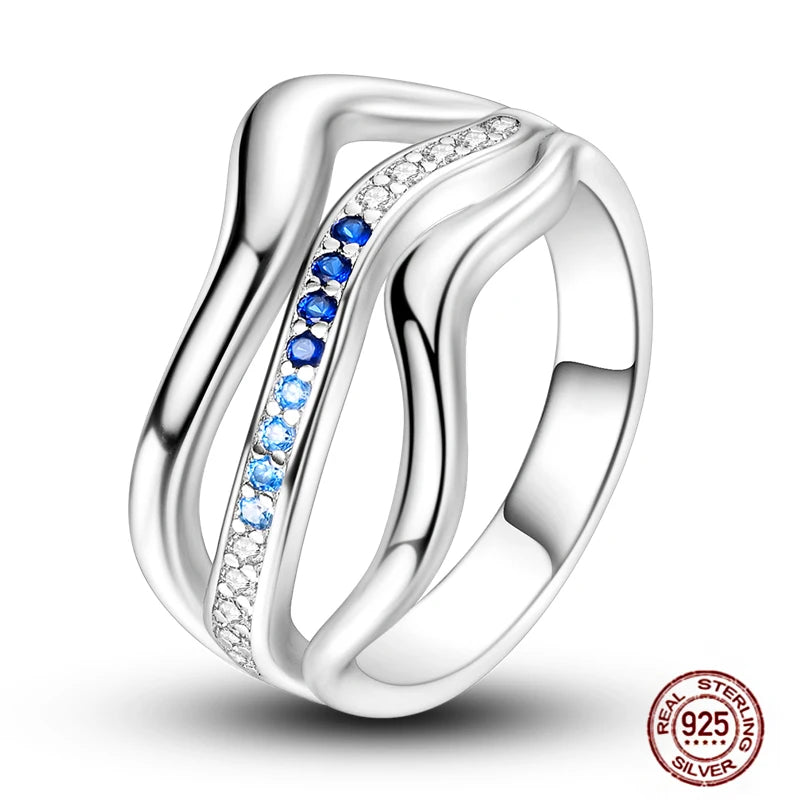 Hot Blue Zircon Ring for Women in 925 Sterling Silver Sparkling Star and Moon Design Original Wedding Jewelry LLTR157