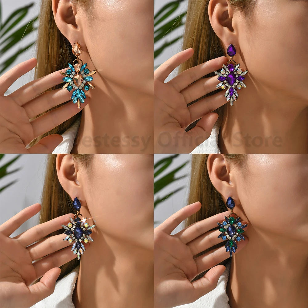 Elegant Rhinestone Drop Earrings for Women - Luxury Chandelier Design for Weddings and Parties