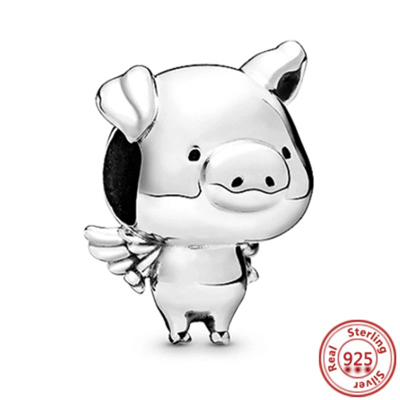 Cute Animal Family Charm Beads for DIY Silver Bracelet Jewelry Making Y394
