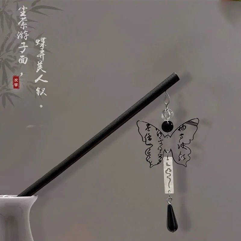 Elegant Double Butterfly Tassel Hair Stick for Vintage Chinese Style Hairwear