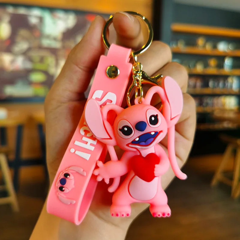 Kawaii Anime Disney Keychain Set Featuring Mickey Mouse, Minnie, Lilo & Stitch