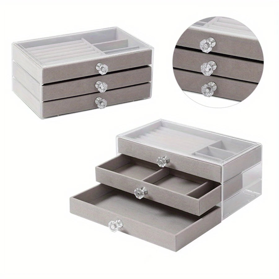 Stylish Acrylic Jewelry Storage Box User Friendly Top Rated Organizer Gray