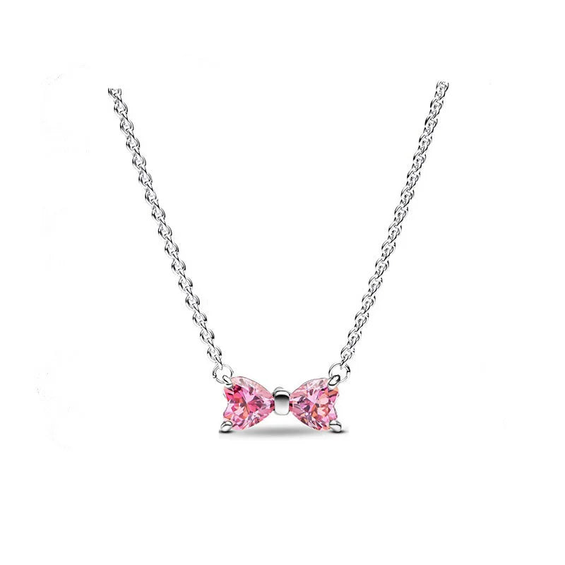 925 Sterling Silver Clover Daisy Star Moon Pavé Safety Chain Bow Necklace and Bracelet Set Luxury Fine Jewelry for Women