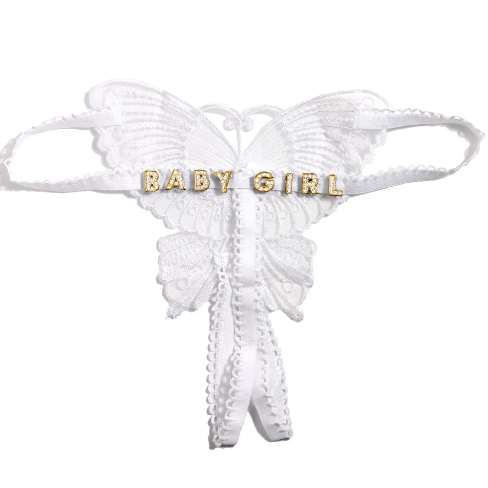 Personalized Butterfly Name Thong Set - Sexy Transparent G-String Lingerie for Women