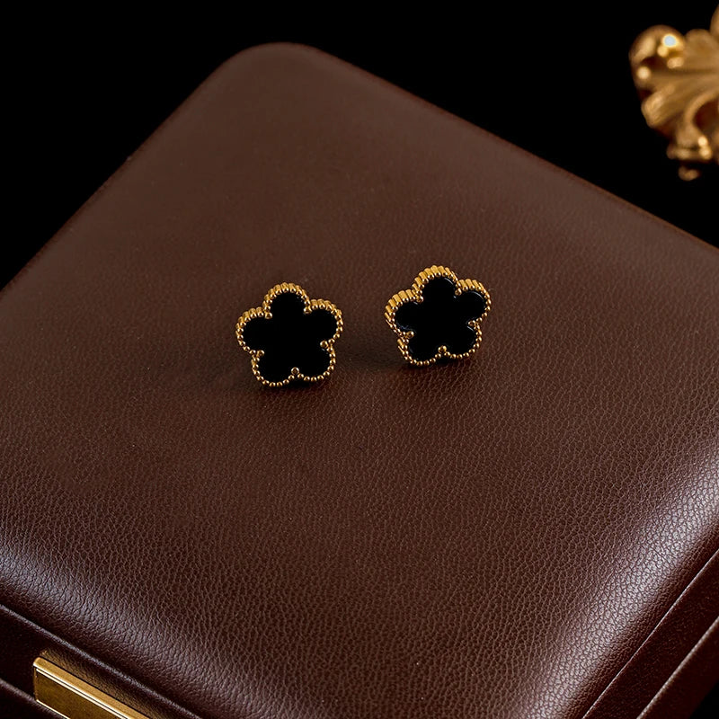 Ganemly 316L Stainless Steel Four Color Five Leaf Clover Flower Jewelry Set for Women