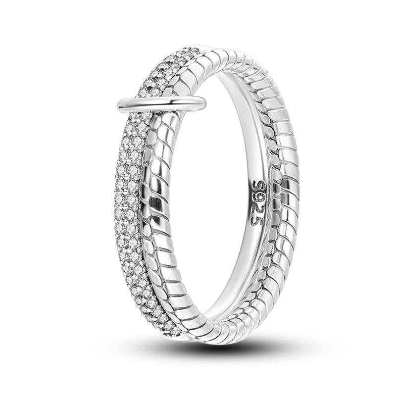 Women's Classic Geometric 925 Sterling Silver Ring with Overlapping Zircon KJR087