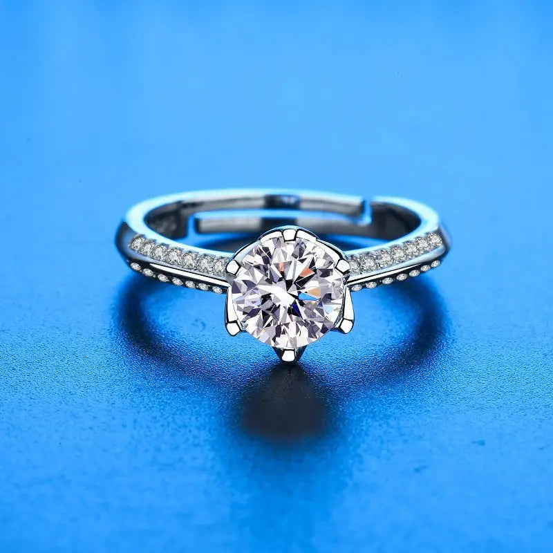 Elegant 925 Sterling Silver Heart Zircon Adjustable Ring for Women