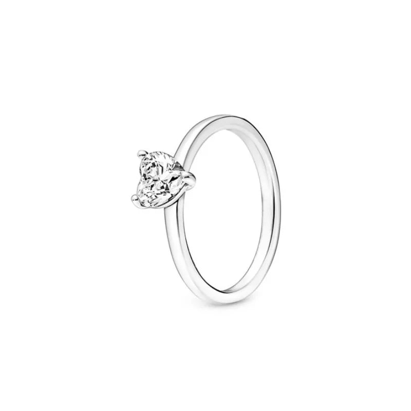 925 Sterling Silver Heart Stone Ring for Women with White Zircon Elegant Wedding and Party Jewelry Sizes 6 to 9 P1084