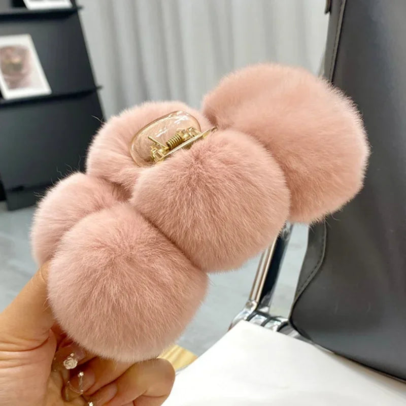 Korean Fashion Furry Hair Claw Clips For Women Set