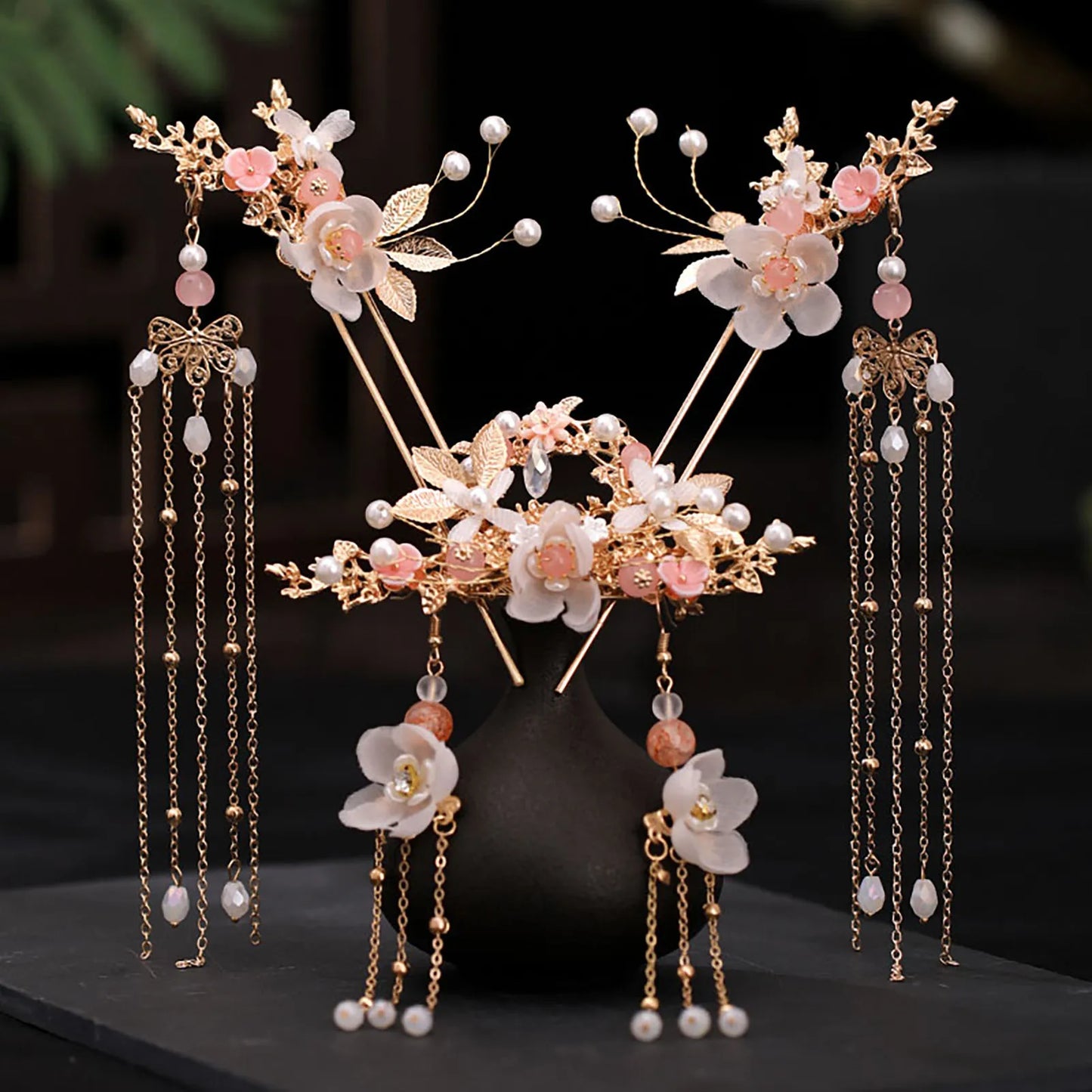 Elegant Women's Hanfu Hair Combs Set for Traditional Chinese Weddings - Bridal Headdress and Jewelry Pins