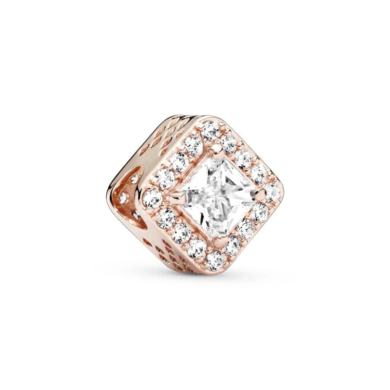 Sparkling Rose Gold Family Tree & Flower Charm Bead for European Silver Bracelet YY0195