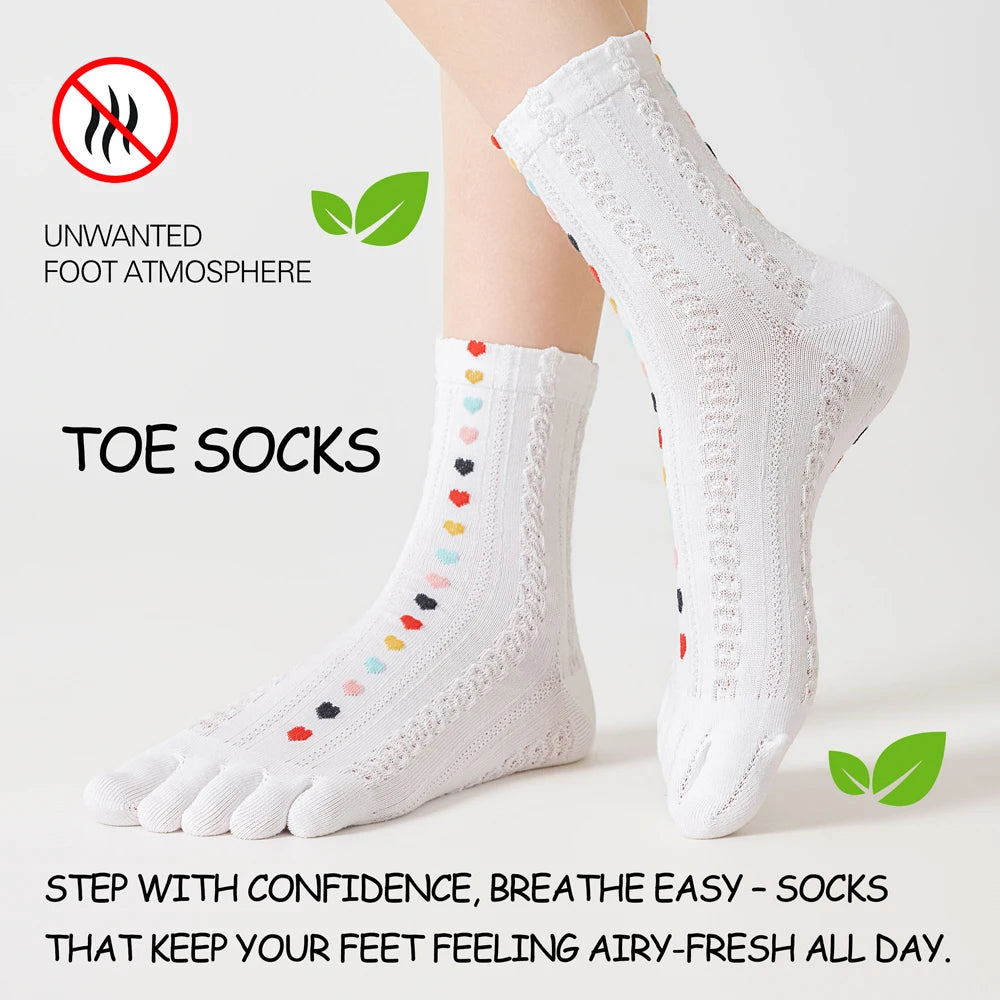 3 Pairs Womens Split Toe Mesh Ankle Socks With Heart