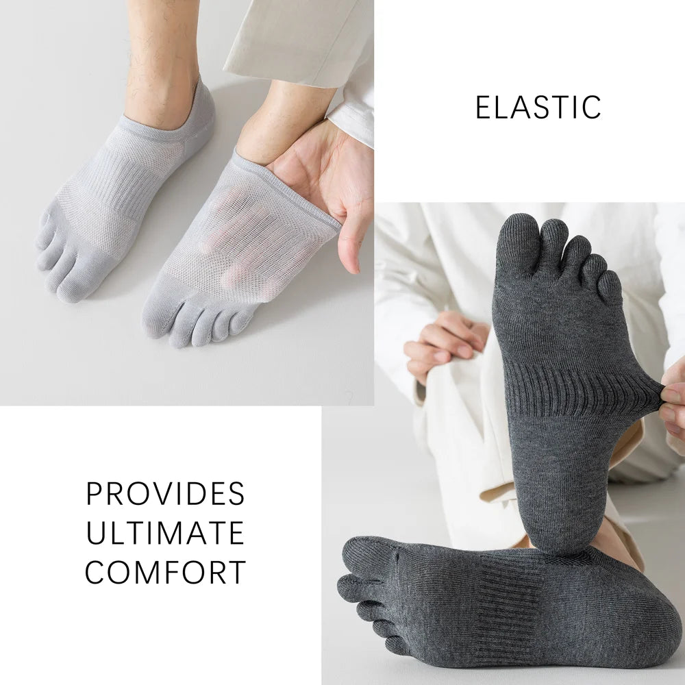 3 Pairs Mens Five Toe Breathable Anti Odor Ankle Socks