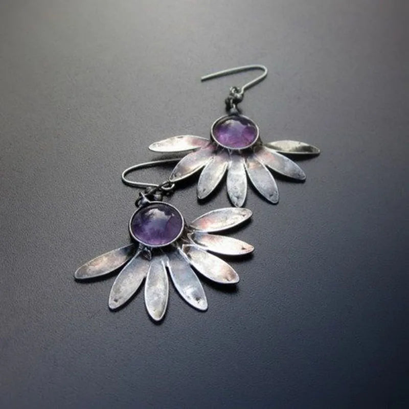 Asymmetric Bronze Red Blue Stone Drop Earrings for Women - Ethnic Statement Jewelry Gift