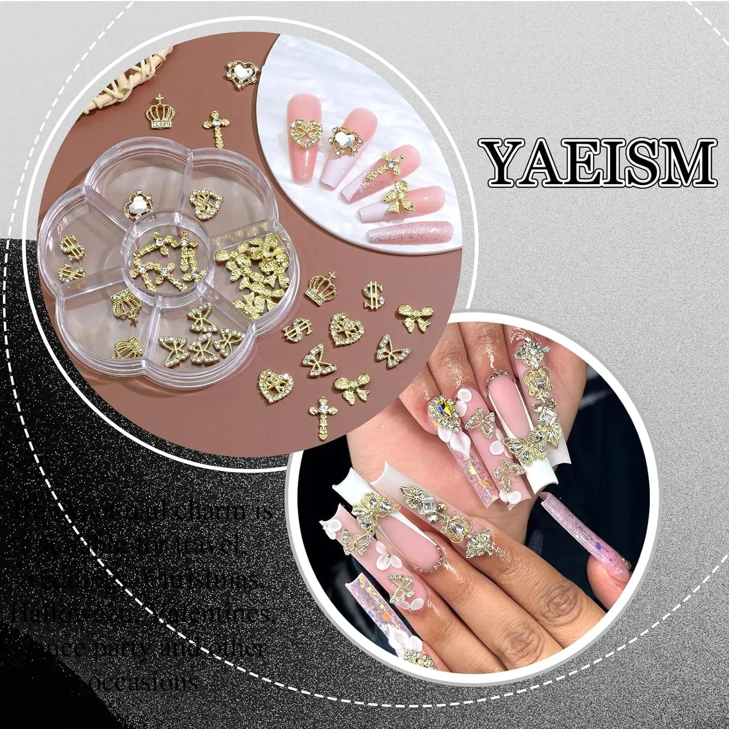 80Pc Gold 3D Nail Charms Kit Crown Butterfly Cross Crystal