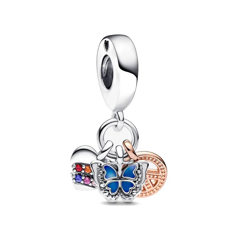 European Mother's Day Love Heart Spring Blue Pendant Bead Charm Jewelry for Women