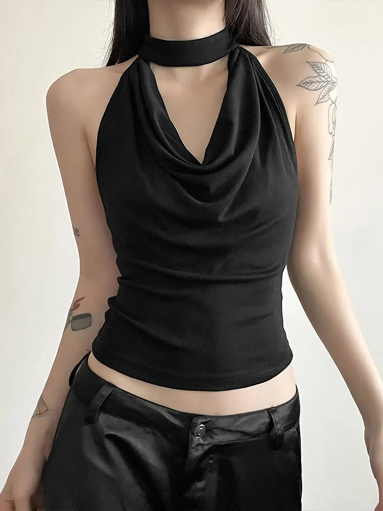 Women Solid Color Halter Vest Slim Fit Summer Top Essential