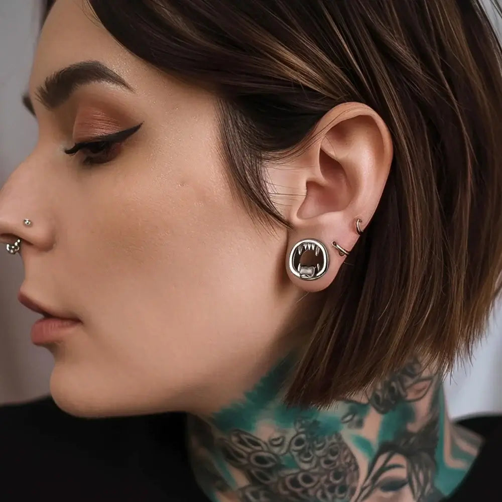 Vankula 2PCS 316L Stainless Steel Monster Tongue Ear Tunnels Body Jewelry
