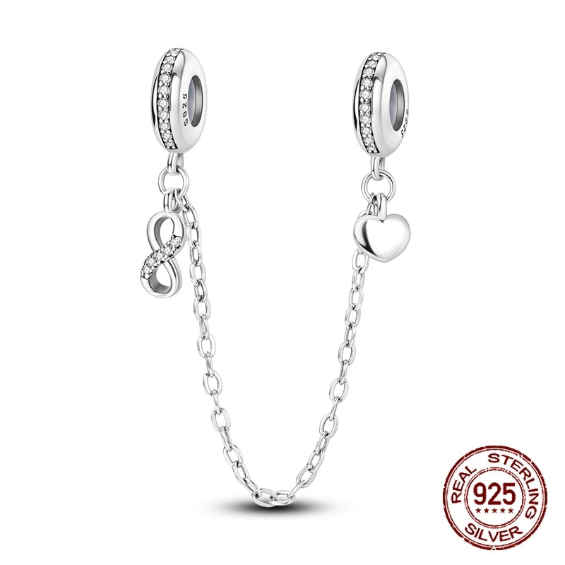 Inlaid Zircon Heart Charm Beads 925 Sterling Silver Dangle for Bracelets SMC4106