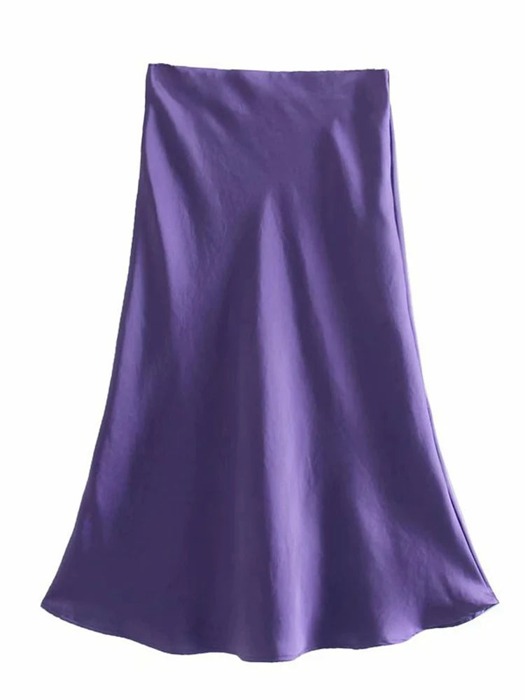 Satin A Line Skirt With Elastic Waist For Women Summer