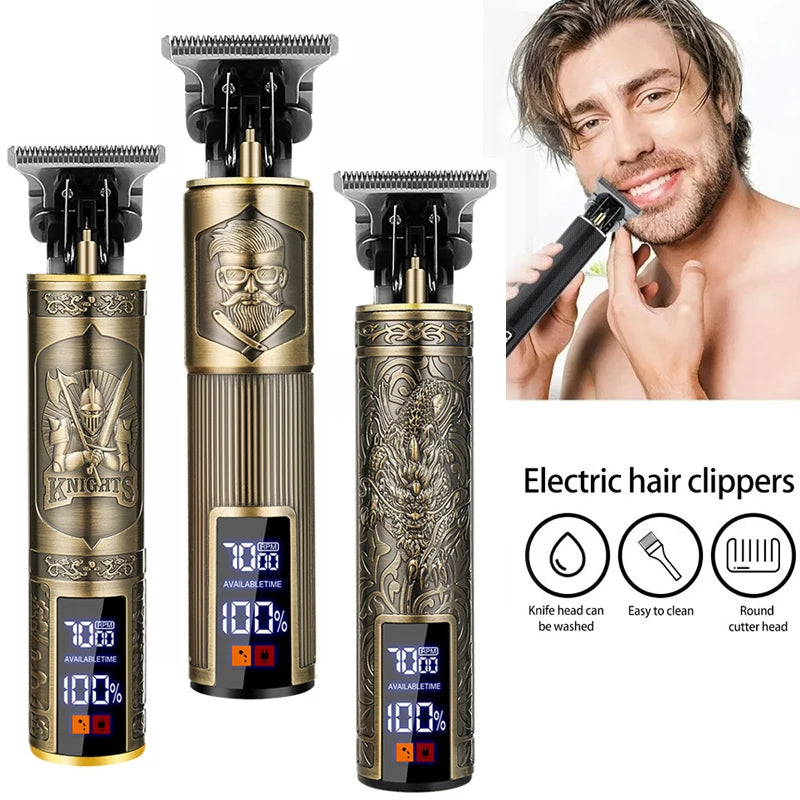 Professional Beard Trimmer Kit T9 Hair Clippers for Men Vintage Shaving Machine with Multiple Nozzles and Long Battery Life
