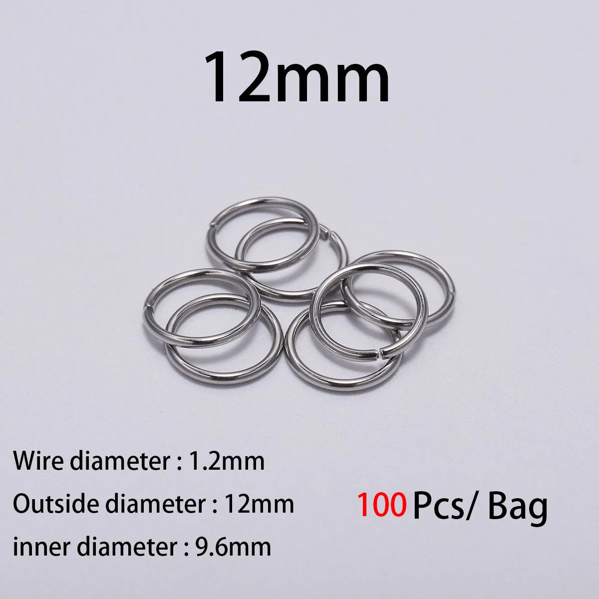 Stainless Steel Jump Rings Open Loops for DIY Jewelry Making 30 to 200 Pieces 1.2 x 12mm 100pcs