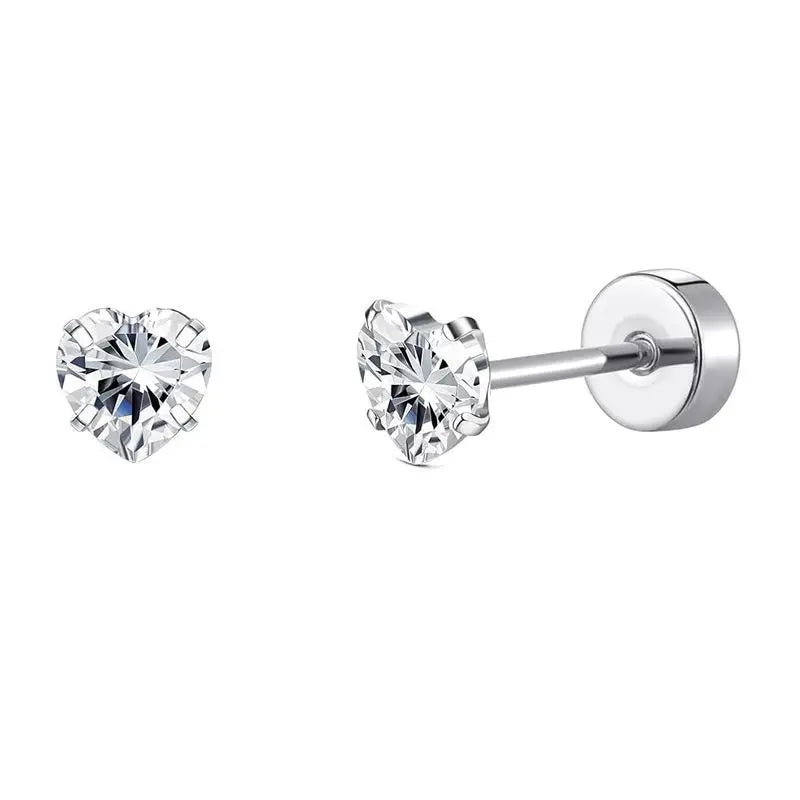 2PCS Set Stainless Steel Heart Moon Stud Earrings for Women Trendy Ear Tragus Cartilage Body Piercing