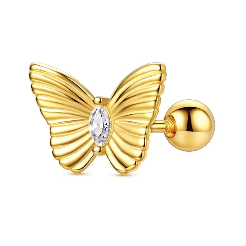 925 Sterling Silver Colorful Butterfly Heart Flower Starfish Bow Geometry Stud Earrings for Women Gift Jewelry Accessories