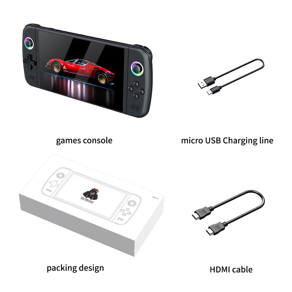 7 Inch Big Screen M27 Portable Retro Handheld Game Console 1024x600 Display Linux EmuElec Support Mini HDMI Over 20000 Games 3000mAh Battery Expandable To 256GB