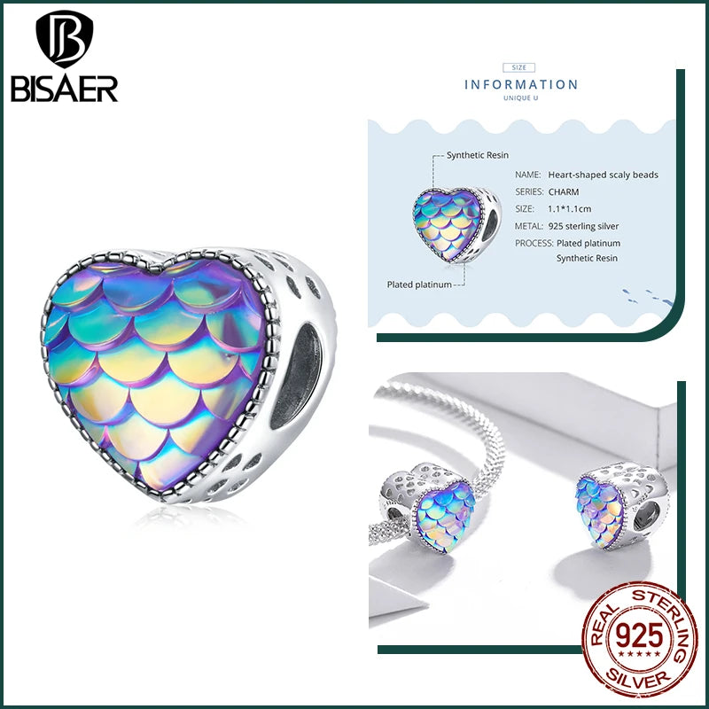 BISAER Ocean Charm 925 Sterling Silver Dolphin and Mermaid Bead with Blue CZ for DIY Jewelry EFC433 CHINA