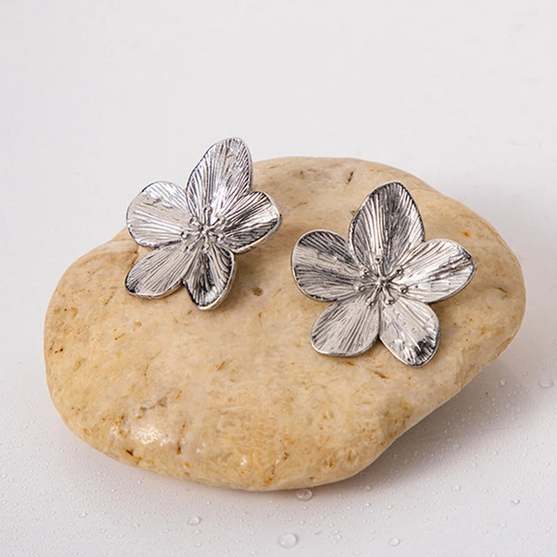 LATS Unique Metal Flower Stud Earrings for Women – Fashionable Wedding and Birthday Jewelry