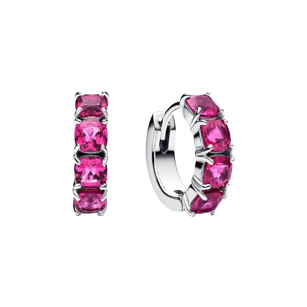Sparkling 925 Sterling Silver Colorful Heart Zircon Round Huggie Bow Stud Earrings for Women Elegant Sweet Jewelry Gifts