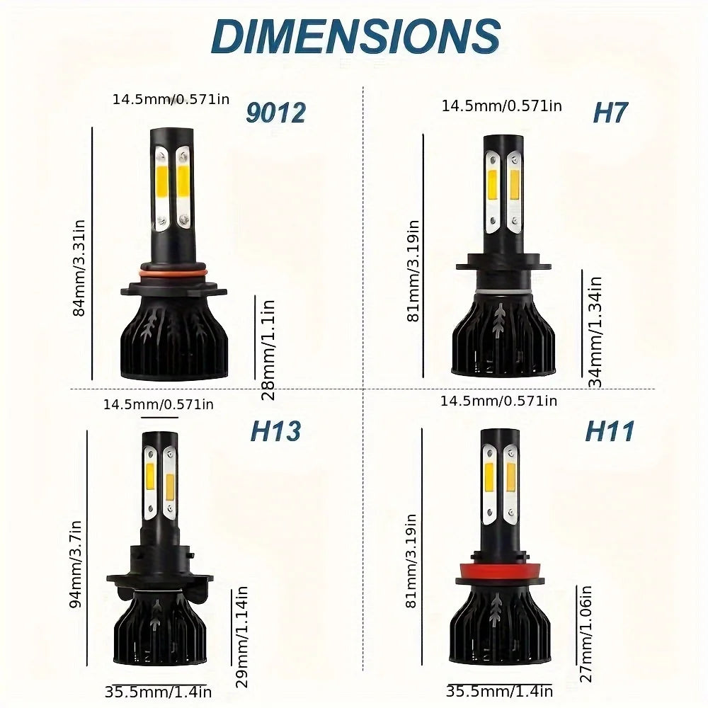 ChicYoo 2pcs High Power Car LED Headlight Bulbs 26000LM 6000K White 8000K Ice Blue 360 Degree Beam 4 Sides Aviation Aluminum 9005 HB3 9006 HB4 H4 H7 H11 H13 9004 9007 Compatible