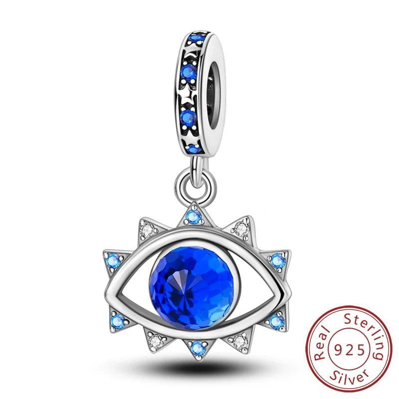925 Sterling Silver Charms Pendant Set for Bracelets Angel Devil's Eye Fatima's Hand Cross Women's Jewelry Gift KTC1151